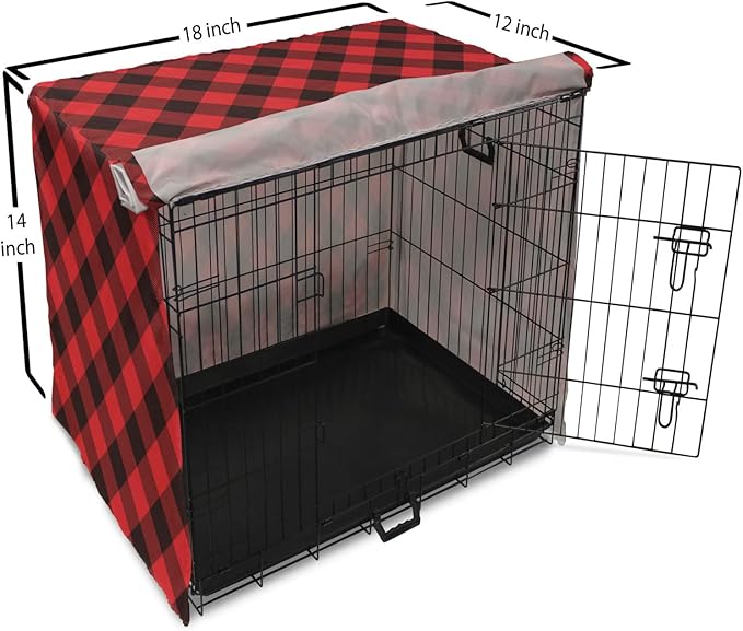 Lunarable Buffalo Plaid Dog Crate Cover, Grid Style Illustration with Horizontal Lines Pattern Diamond, Easy to Use Pet Kennel Cover for Small Dogs Puppies Kittens, 18 Inch, Orange and Charcoal Grey
