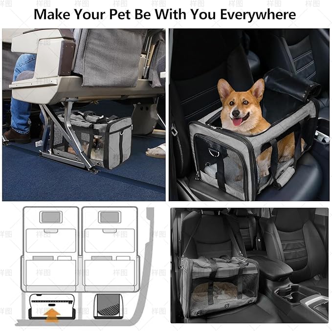 Soft Sided Cat/Dog Carrier,Collapsible Pets Travel Carriers for Pet/Puppy with Shoulder Strap & Removable Mat,Mesh Top Load Small Dogs/Cats Carry Bag Up to 17 Lbs TSA Airline Approved(Grey,M)