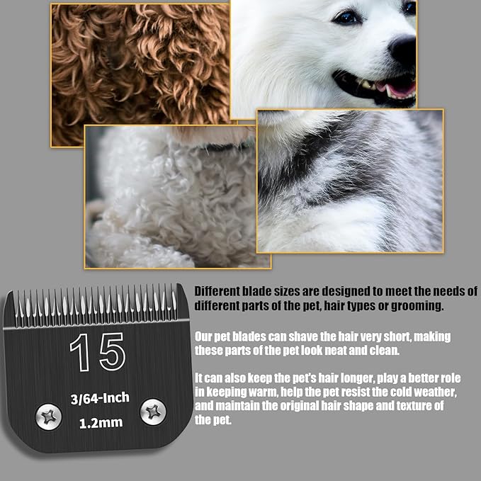 3 Pack 15# Detachable Dog Grooming Steel Blades,Compatible with Andis,Oster A5,Wahl KM-10 Series,Cut Length 3/64" 1.2MM (Black)