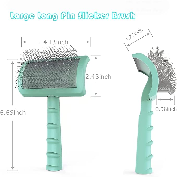 Large Slicker Brush for Dogs,Cats,Extra Long Pin Shedding Brush for Long Haired Dog,Cat, Pet Grooming Wire Brush for Thick Undercoat Curly Hair,25mm(1"),Green