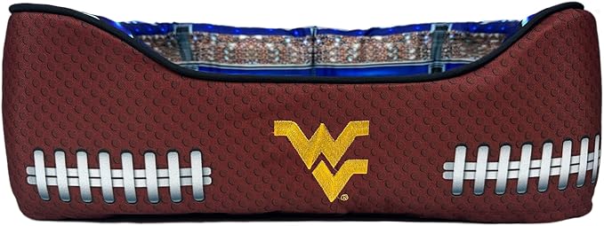 NCAA West Virginia Mountaineers Stadium Dog Bed, Pet Pillow Bed for Dogs, Sporty Football Dog Bed and Lounge Cushion