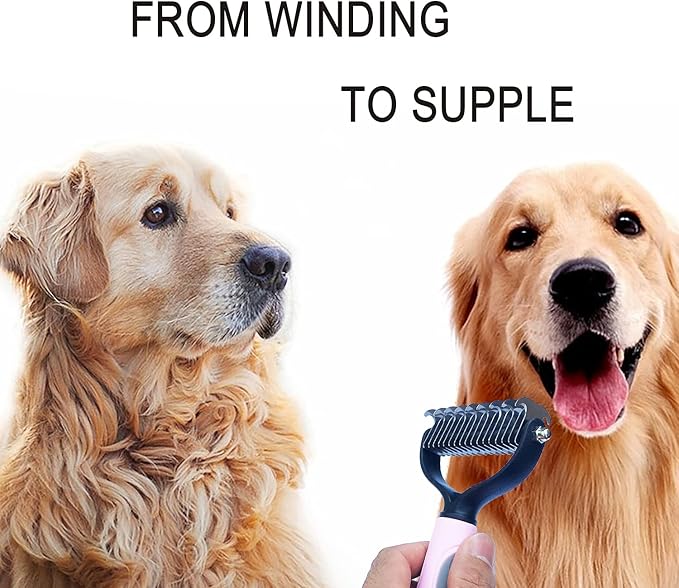 Pet Grooming Tool: Double Sided Undercoat Rake Comb for Deshedding and Dematting Dogs and Cats, Flea Comb Set (Pink/16 tooth)