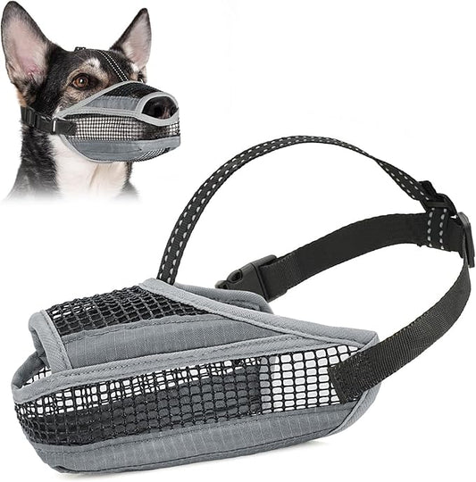 Dog Muzzle for Large Medium Small Dogs, Soft Mesh Muzzle for Dogs with Reflective Adjustable Strap, Prevent Biting Chewing and Licking, Dog Nose Open Design for Reduction Friction (Grey, XL)