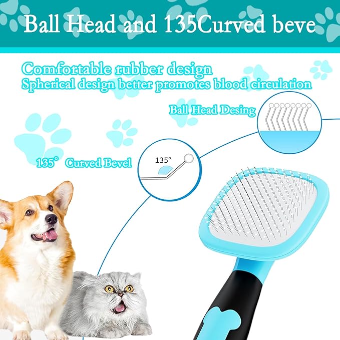 Pet Grooming Brush, Dog and Cat Hair Brush, Blue, Plastic, 4.8 Ounce, Small, All Ages, Unisex, Cats, Dogs