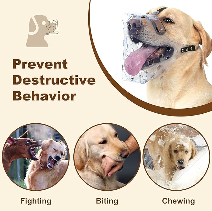 Mayerzon Dog Muzzle, Basket Muzzle for Large Medium Small Dogs, Humane Cage Mouth Guard to Prevent Biting Chewing Eating, Breathable Muzzle for Grooming Training Walking Vet Visits (XL, Clear)