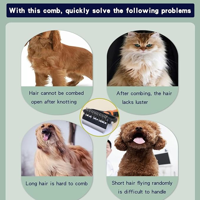 Pt brush for shedding,Dematting comb for Dogs, Cat deshedding Brush, Dog Grooming Rakes for long haired Dogs-Double Sided Shedding,Pet undercoat brushes Reduce Shedding by 95% (Green)