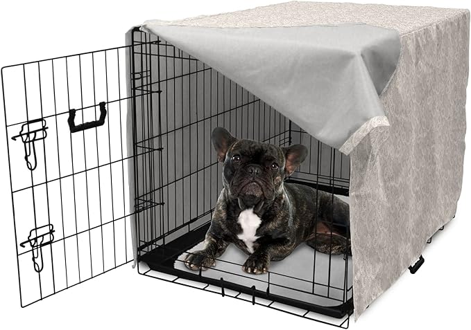 Lunarable Cream Dog Crate Cover, Old Lace Design with Soothing Color Scheme Vintage Style Classical Inspired Image, Easy to Use Pet Kennel Cover for Cats & Medium Dogs, 24 Inch, Cream Tan