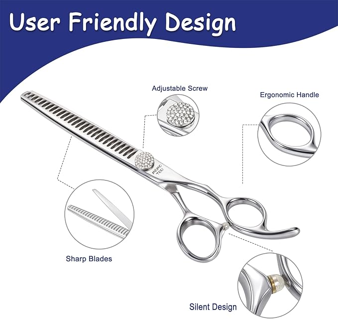 Professional Chunker Dog Grooming Scissors with Simulation Diamond 440C Stainless Steel Polished Pet Cat Trimming Texturizing Shears for Groomers and Home users 8''