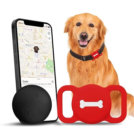 Romansei Smart Pet Tracker, Dog Tracker with Black Collar Holder, Smart Tag for Seamless Location Tracking, Work with Find My, Not GPS Tracker (Red-V)