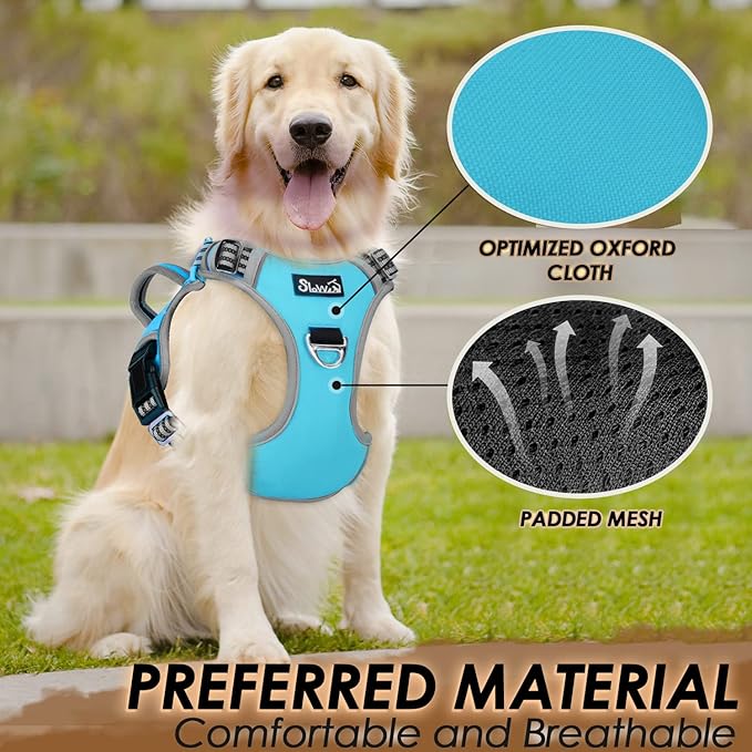 Lukovee No Pull Dog Harness, No Choke Adjustable Dog Harness with 2 Leash Clips and Easy Control Vertical Handle, Soft Padded Dog Vest for Medium and Large Dogs (Medium, Blue)