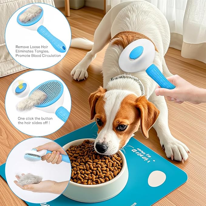 Self-Cleaning Slicker Brush,Pet Brush, Pet Massage Tool for Dogs Cats Rabbits Pet Grooming Shedding Brush Hair Care, Gentle on Skin (Blue)