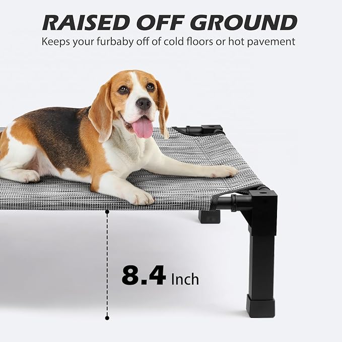 Cooling Elevated Dog Bed, Raised Dog Bed with Washable Breathable Mesh and Metal Frame, Portable Dog Cot Bed with No-Slip Feet for Outdoor and Indoor Use