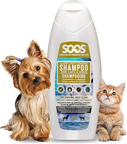 Soos Pet Dog Shampoo Classic Deep Cleansing Pet Shampoo Natural Dead Sea Minerals Fast Absorbing for Dogs and Cats - 1x Shampoo (500ml)