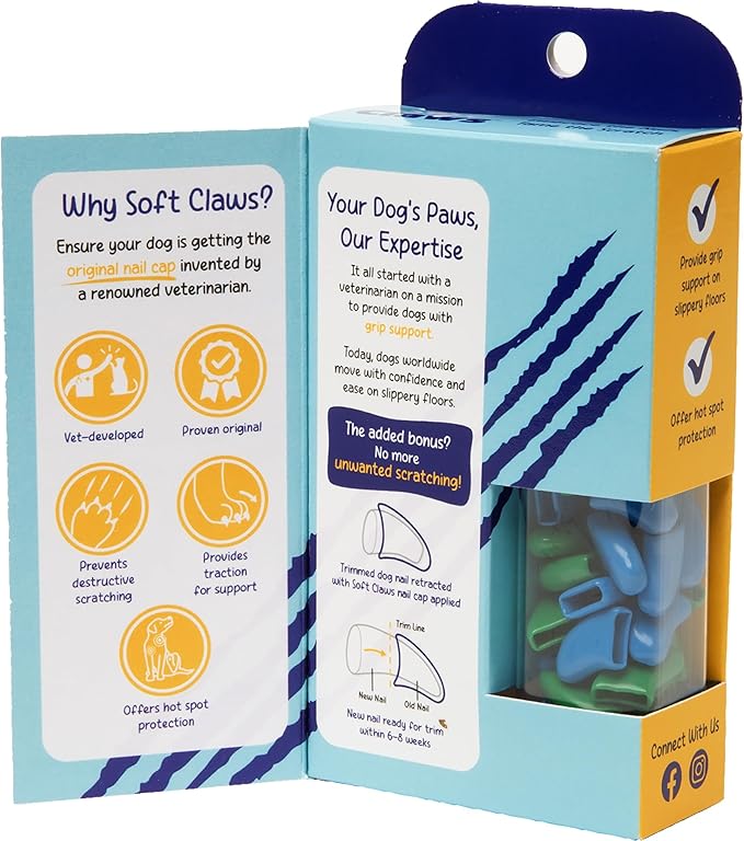 Soft Claws Nail Caps for Dogs with Non-Slip Design Made in USA - 40 Dog Nail Covers for Long-Lasting Protection of Floors and Furniture - Green & Blue, XXL