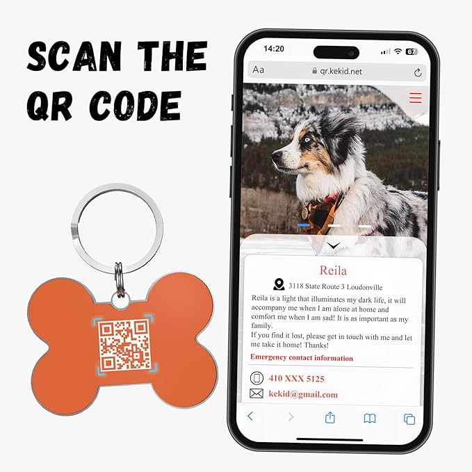 QR Code Dog Tag,Dog Tags Personalized for Pets, Custom Dog Name ID Tags Personalized Dog and Cat Tags -Free Online&Scan QR Receive Instant Location Alert Email
