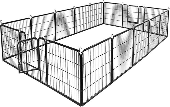 Giantex 40inch 16 Panel Pet Playpen with Door, Foldable Dog Exercise Pen, 13ft x 8ft Configurable Freestanding Cat Duck Chicken Rabbit Fence, Outdoor & Outdoor, Metal Pet Exercise Fence Barrier Kennel