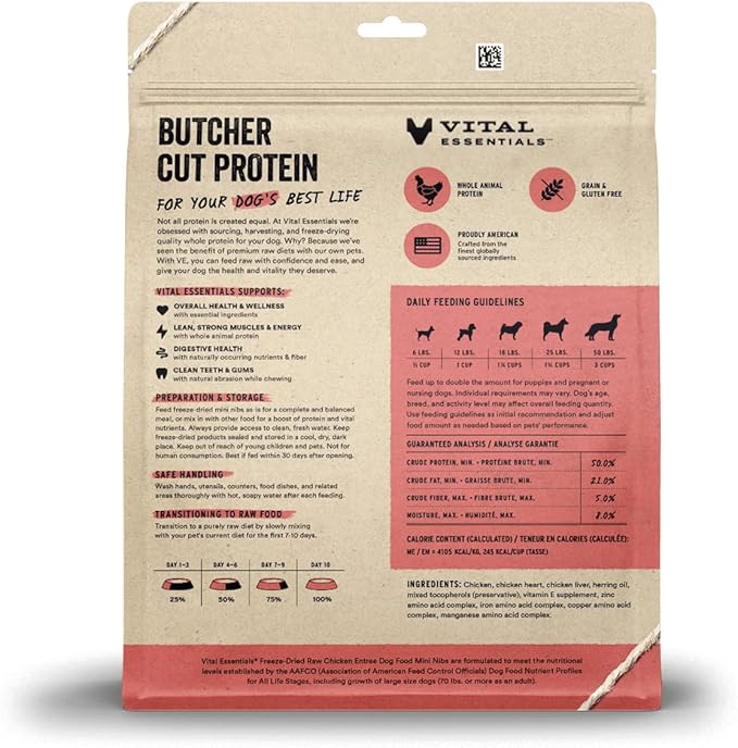 Vital Essentials Freeze Dried Raw Dog Food, Chicken Mini Nibs Entree, 25 oz