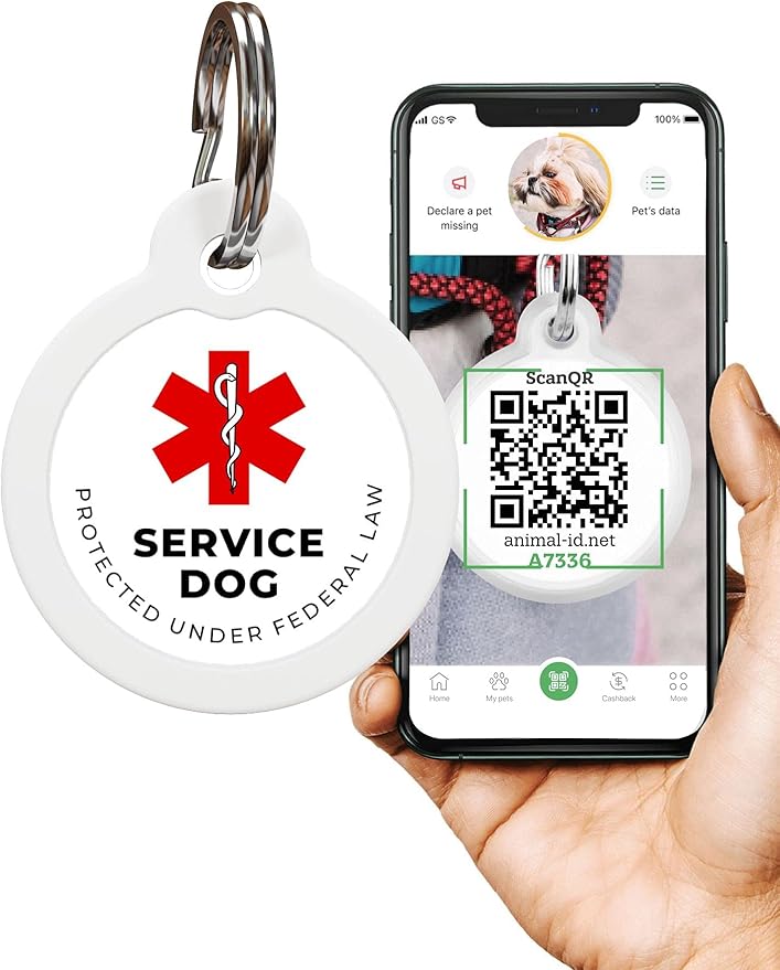 QR Code Pet Tag Service Dog ID - ESA - Emotional Support Service Dog Name Tags (Service Dog, L)