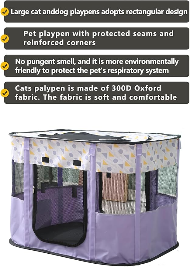 Foldable Pet Playpen, Puppy Play Pen for Indoors Foldable Indoor Enclosure with Carry Bag (XL, Purple)