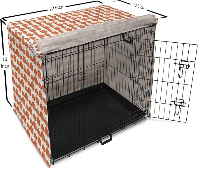 Lunarable Autumn Pumpkin Dog Crate Cover, Simplistic Halloween Fruit Pattern on Plain Backdrop, Easy to Use Pet Kennel Cover for Small Dogs Puppies Kittens, 22 Inch, Orange Green