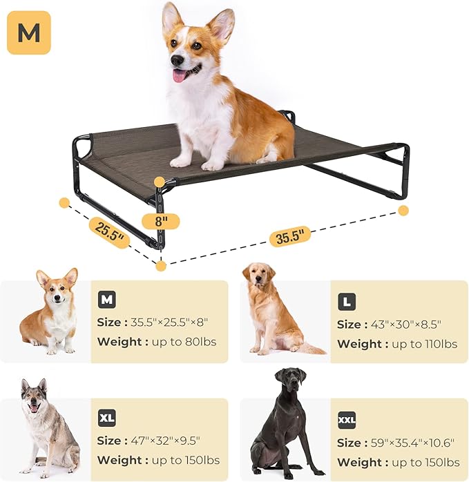 Veehoo Elevated Outdoor Dog Bed - Raised Dog Bed, Small Dog Bed, Dog Cot, Dog Beds for Small Dogs, Dog Bed Medium Size Dog, with Cooling Teslin Mesh and Anti-Slip Feet,CWC2201CP