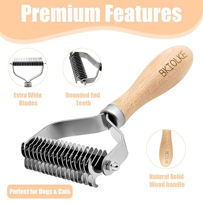 Pet Dematting Comb, Deshedding Brush for Dogs & Cats, Undercoat Rake for Dogs with Stainless Steel Blades, Dog Comb for Matted Hair, Easy to Use Deshedder Brush for Dogs