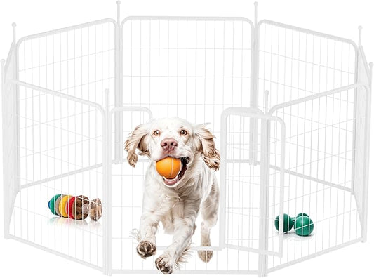 HealSmart Dog Playpen Indoor, Puppy Playpen Indoor for Yard, Camping, 32" Height 8 Panels Heavy Duty Dog Pen for Small/Medium Dogs, White