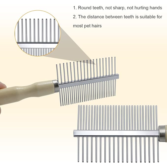 Wooden Handle Grooming Comb for Dogs Cats Pet(Double-Sided)