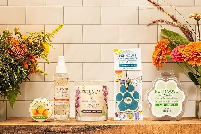 Pet House Candles for Pet Odor Natural, Plant-Based Soy Candle, Clean Burning, Long Lasting, Pet Friendly Candle for Home, Silver & Gold