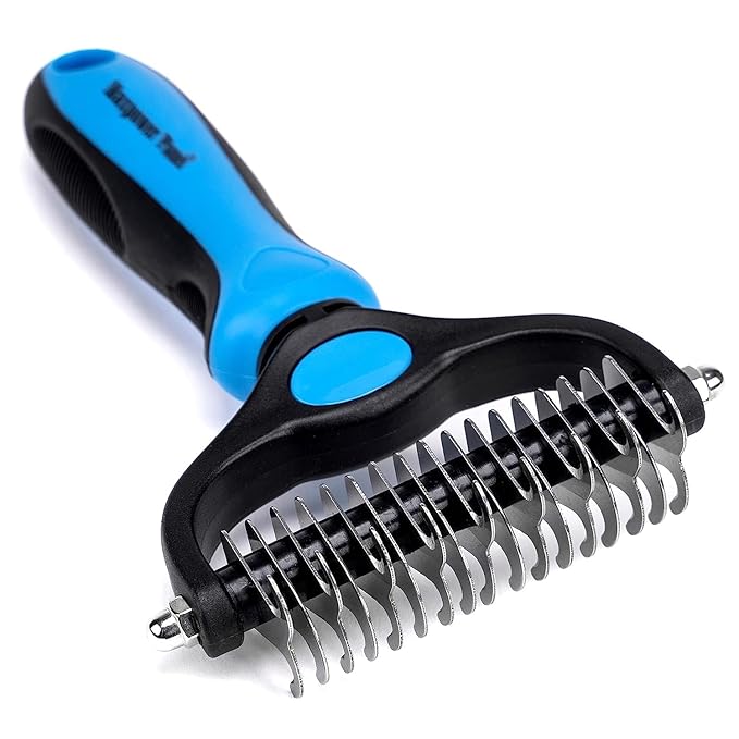 Pet Grooming brush comb -Undercoat rake for dogs, double sided Shedding and Dematting Undercoat combo (light pink)