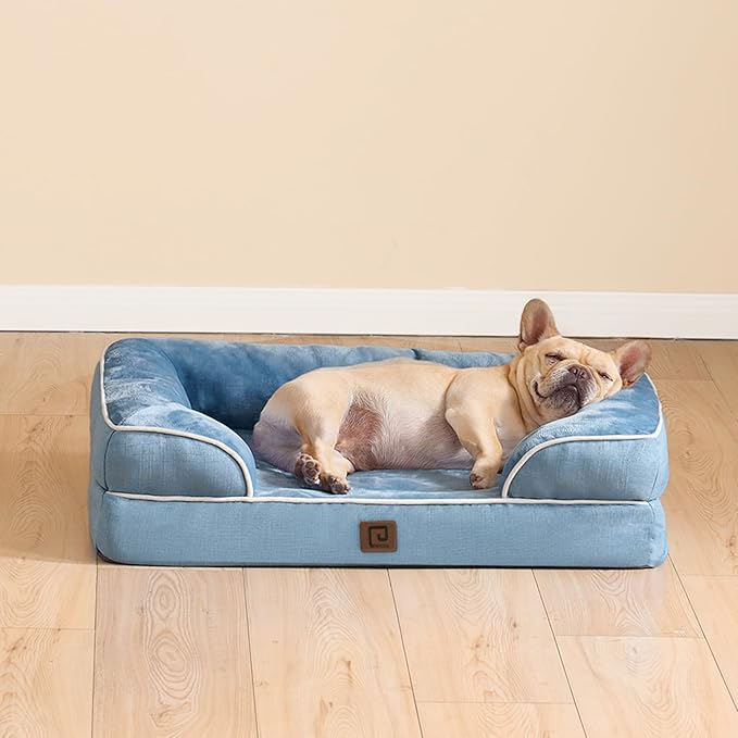 EHEYCIGA Orthopedic Dog Beds for Large Dogs, Waterproof Memory Foam Large Dog Bed with Sides, Non-Slip Bottom and Egg-Crate Foam Large Dog Couch Bed with Washable Removable Cover, Washed Blue