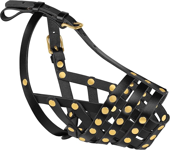 OOPSDOGGY Pitbull Dog Muzzle for Large Dogs - Leather Breathable Secure Basket Muzzle for Medium Large Breeds Prevents Biting No Chewing Amstaff Staffordshire Terrier (Black, Size 4 - Pitbull)