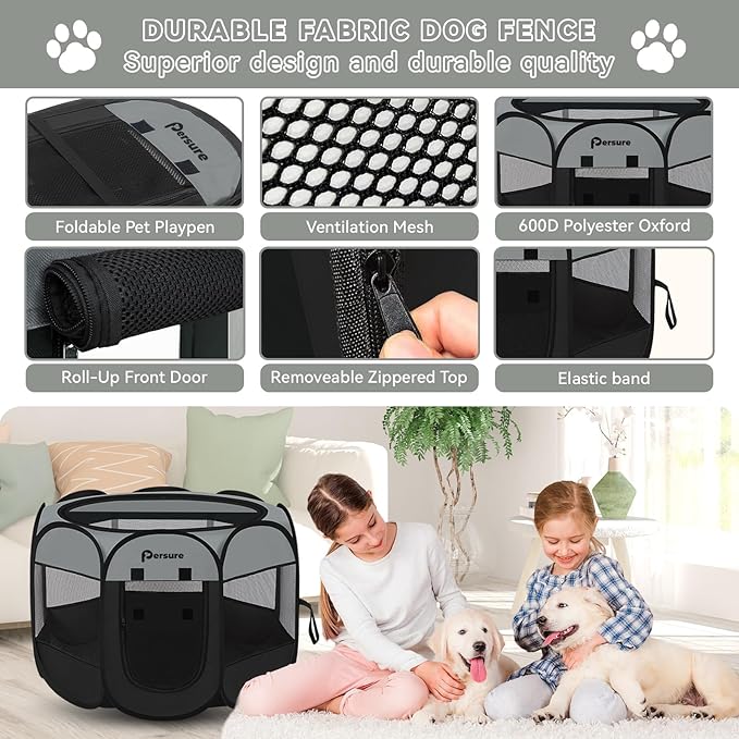 Dog Cat Playpen Indoor Outdoor, Medium, Dark Grey