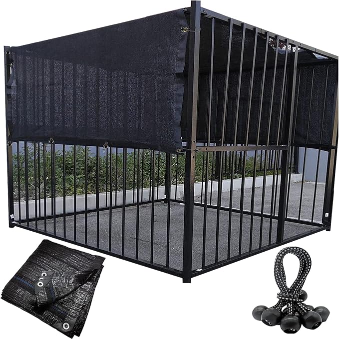 Dog Kennel Shade Cover 90% Sunblock Shading Cloth Net Mesh Tarp 10x10 ft for Outdoor Large Pet Crate with 12 Ball Bungee Cords