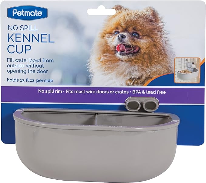 Petmate Vari Dog Kennel 36" and Petmate Double Diner Kennel Bowl, Gray, Small