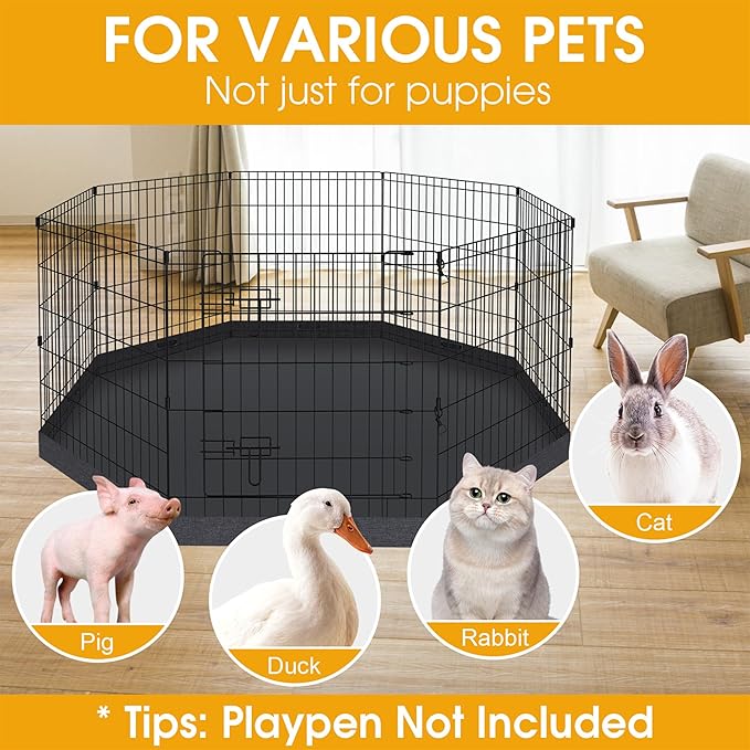 Artmalle Dog Pet Playpen 8 Panel 24 Inch Bottom Pad Cover for Small Medium Pets Indoor Outdoor (Only Cover,Playpen Not Included)(Black Bottom pad Cover)