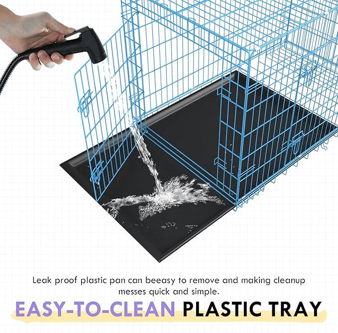 PayLessHere Large Dog Crate Kennel for Medium Large Dogs 24 inches Metal Dog Cage Double-Door Folding Travel Indoor Outdoor Puppy Playpen with Divider and Handle Plastic Tray,Blue