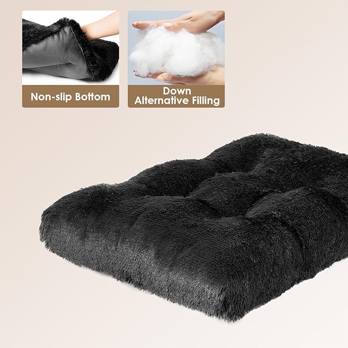 EHEYCIGA Fluffy XXL Dog Crate Pad, Plush Faux Fur Dog Bed for Extra Large Dogs, Calming Anti Anxiety XXL Dog Bed for Crate, Washable Soft Warm Dog Crate Mat with Non-Slip Bottom, Black