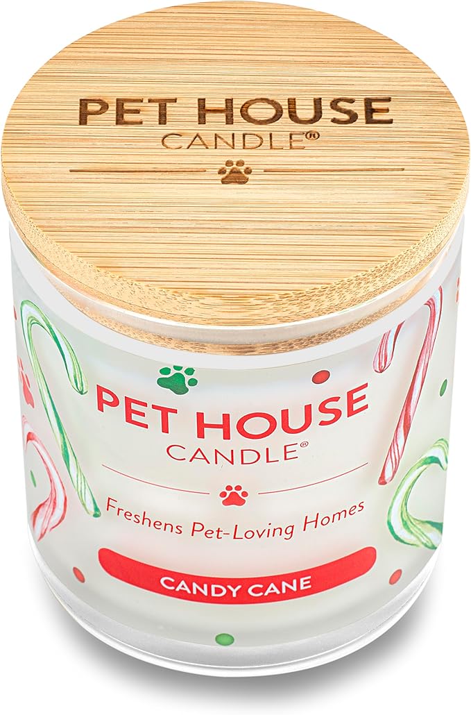 One Fur All Pet House Candle - Plant-Based/Soy, Long Lasting, Pet Odor Eliminating Scented Candle - Candy Cane