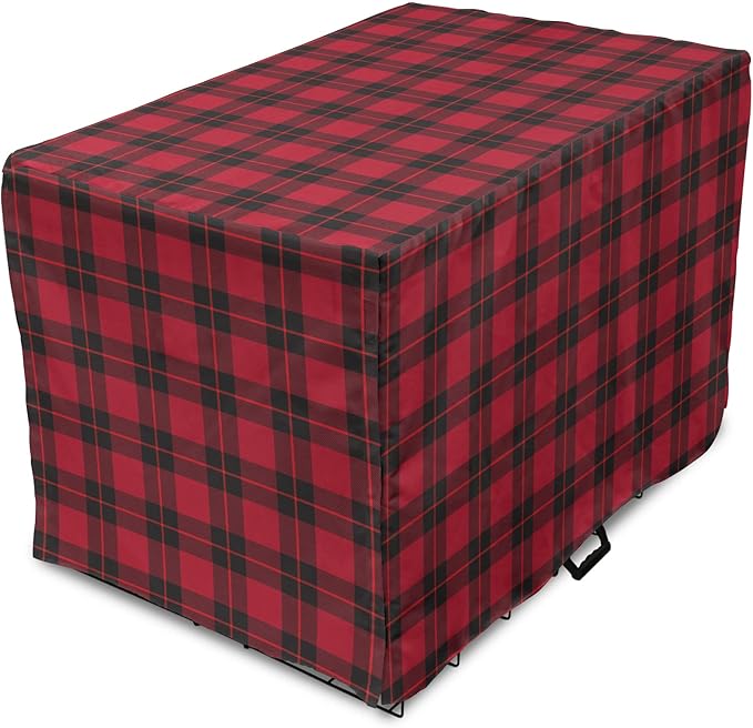 Lunarable Plaid Dog Crate Cover, Geometrical Scottish Ornament Folkloric Celtic Fashion Elements, Easy to Use Pet Kennel Cover for Cats & Medium Dogs, 30 Inch, Coral Vermilion