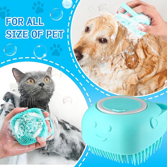 VIWIK 3PCS Dog Grooming Brush Set (Blue) - Scrubber with Adjustable Ring Handle for Bathing and Massaging Long/Short Haired Dogs and Cats, Christmas Gifts