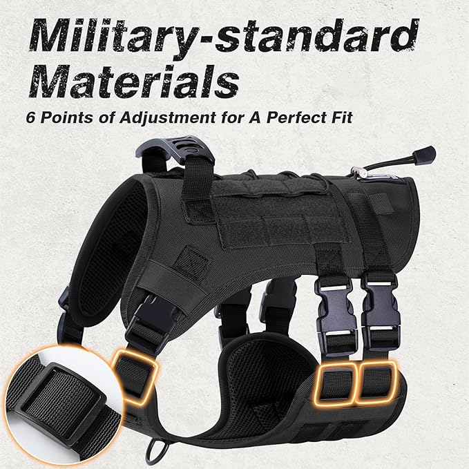 No Pull Tactical Dog Harness for Small Dogs, Escape Proof Molle Dog Vest Harness and Leash Set, Adjustable Military Service Dog Harness with Handle for Medium Large Dogs(Black, Small)