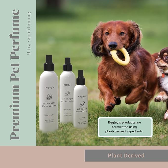 Begley's Pet Cologne and Deodorizer - Premium Essential Oil Dog Perfume Spray Long Lasting and Pet Odor Eliminator - Cat Perfume and Dog Cologne Spray - Baby Powder - 4 oz