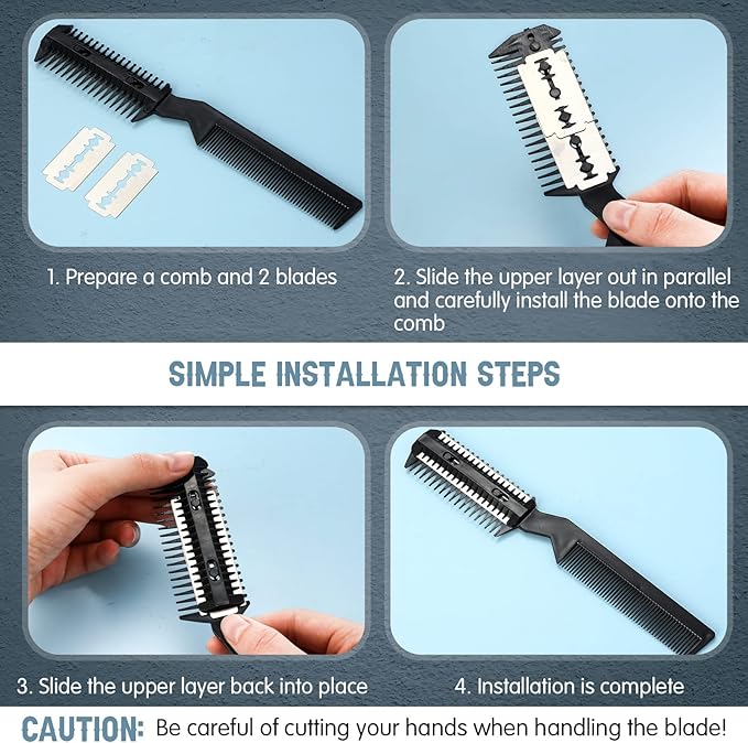 Yinkin 5-Piece Dog Hair Razor Comb with 25 Extra Blades - Manual Pet Grooming Tool for Dogs & Cats (Black)