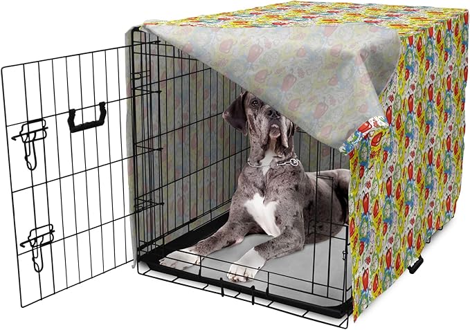 Lunarable Vegetables Dog Crate Cover, Ornate Food Garlic Pepper Cauliflower Delicious Plants Image, Easy to Use Pet Kennel Cover for Medium Large Dogs, 48 Inch, Lime Green Yellow