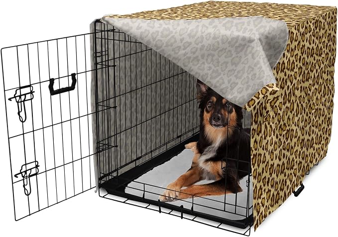 Lunarable Animal Print Dog Crate Cover, Digitally Generated Spots Classic Leopard Skin Graphic, Easy to Use Pet Kennel Cover for Medium Large Dogs, 36 Inch, Pale Camel Chocolate