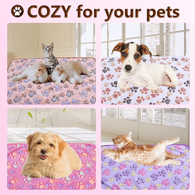 UTTPLL Blanket-Premium-Flannel-Medium-Printed Throw for Cat Dog Puppy Animals Super Soft Fluffy Fleece Pet Blankets Warm Sleep Mat Cute Paw Purple