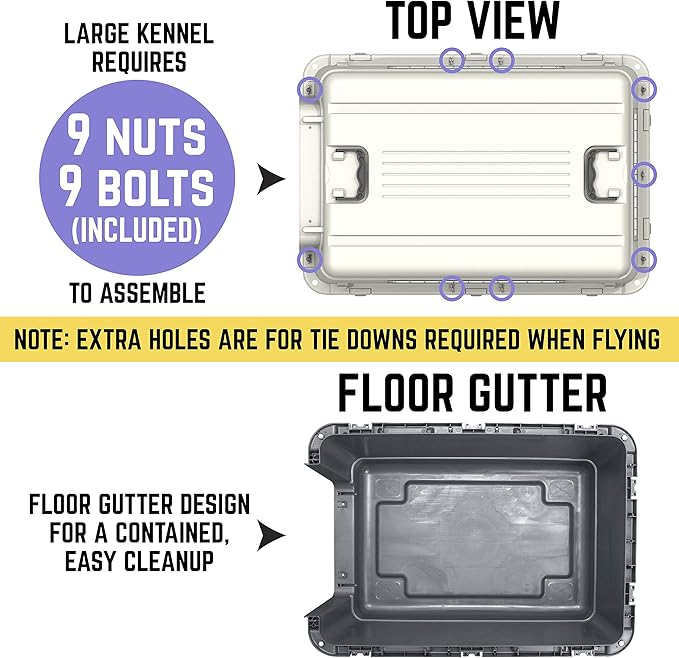 SportPet Designs Plastic Kennels Rolling Plastic Wire Door Travel Dog Crate- Large Kennel, Gray