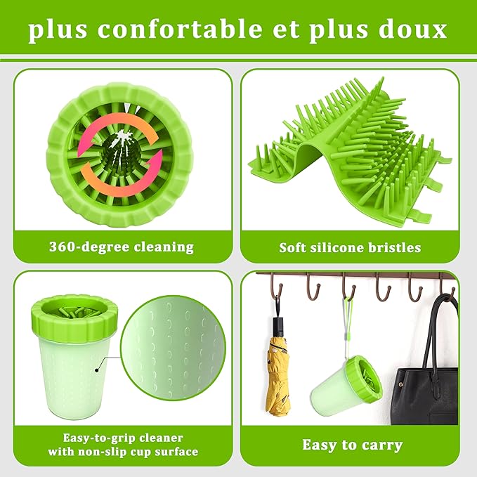 Qianruida Dog Paw Cleaner Cup, Soft Silicone, Portable, Easy to Clean, Removes Mud and Dirt, Grooming Accessory for Home, Travel – Green, L