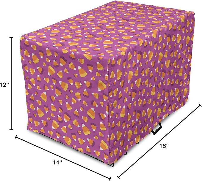 Lunarable Candy Corn Dog Crate Cover, Continuing Interpretation of Triangular Sugary Elements, Easy to Use Pet Kennel Cover for Small Dogs Puppies Kittens, 18 Inch, Fuchsia Apricot